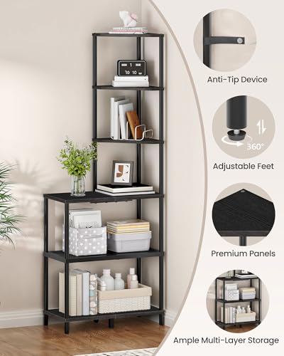 CHOEZON 6-Tier Corner Shelf, Industrial Bookshelf with Desk Top,