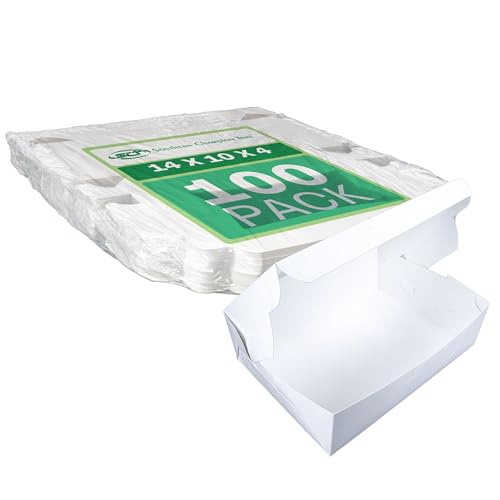 White Bakery Boxes with Tuck-in Lid, 10x14x4 Inches, 100 Pack