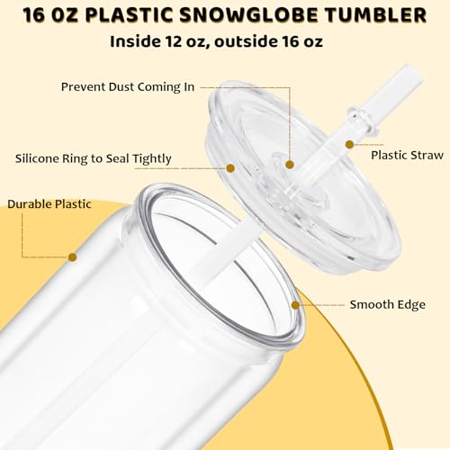 16 Oz Acrylic Snowglobe Tumbler, 20 Pack Pre-Drilled Double Wall