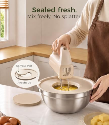 RFAPPMV Beige 6-Piece Stainless Steel Mixing Bowls Set with Lids & Graters