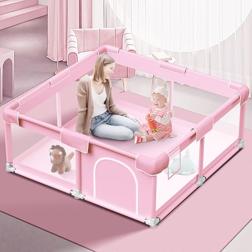 Pink Baby Playpen 50x50 Inch Play Yard for Toddlers Indoor & Outdoor Safety