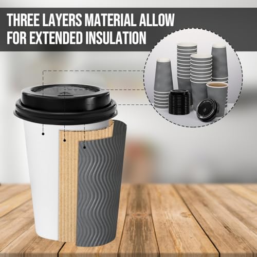 16oz Disposable Coffee Cups with Lids - 100 Pack, Heat-Insulated Paper Cups