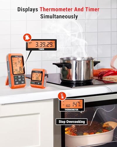 Wireless Meat Thermometer with Dual Probes, 500FT Range for Grilling & Smoking