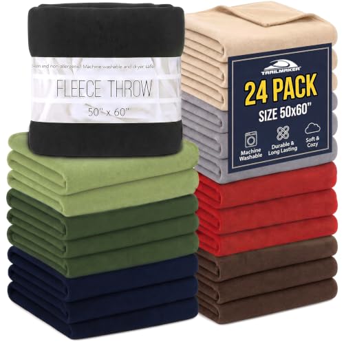 Trail Maker 8-Color Bulk Fleece Throw Blankets 50x60 for Weddings & Charities