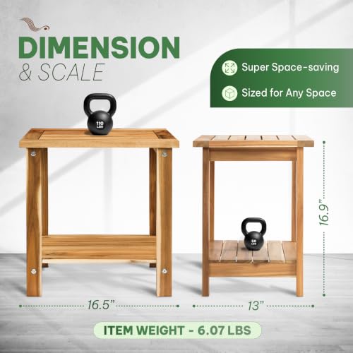 Acacia Wood Adirondack Side Table, 2-Tier Outdoor End Table - White