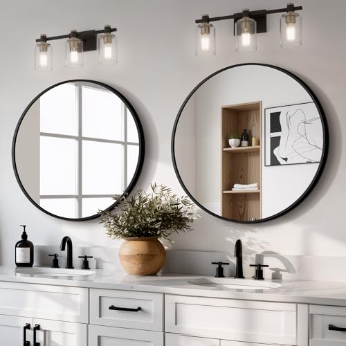 Matte Black Round Bathroom Mirror 22 Inch Wall Mirror Set - 2 Pack