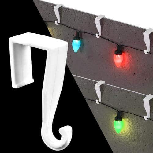 Amyhill 200 Pcs Christmas Gutter Light Hooks for Outdoor String Lights Weatherproof Plastic Hangers