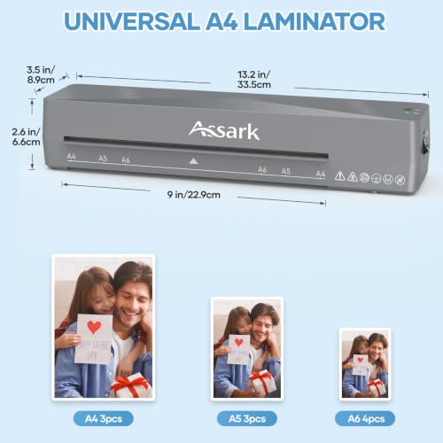 Assark 9-Inch A4 Laminator with 40 Laminating Sheets - Gray
