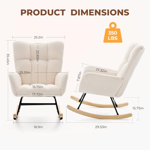 DUMOS Beige Nursery Rocking Chair with High Backrest & Padded Seat - Small Space Glider for Living Room & Bedroom, 1 Pack