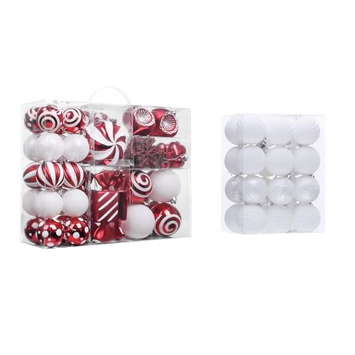 Valery Madelyn Christmas Ornament Set - Red & White Shatterproof Holiday Decorations