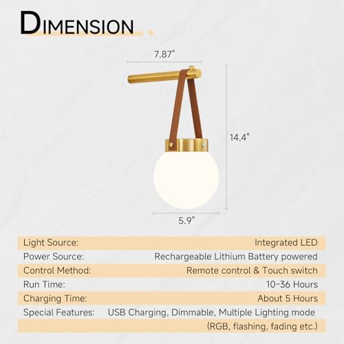 Vokmon Battery-Operated Wall Sconce Set of 2 Modern Milk Glass Globe Lights