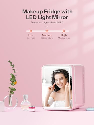 Mini Skincare Fridge with LED Mirror - 4L Compact Beauty Cooler