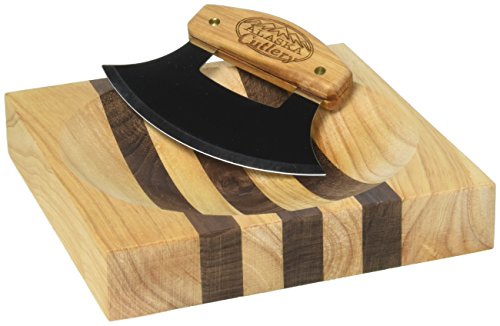 Alaska Ulu Knife Set with Wooden Handle and Chopping Board - Made in USA