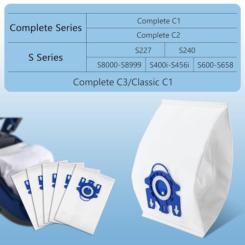 Blue & White 10 Pack Vacuum Cleaner Dust Bags for Miele GN Series with Filters