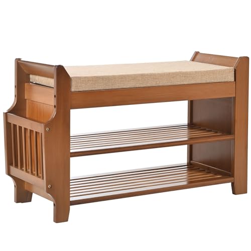 Petkaboo 31.5-Inch Bamboo Shoe Bench with Hidden Drawer & Side Holder