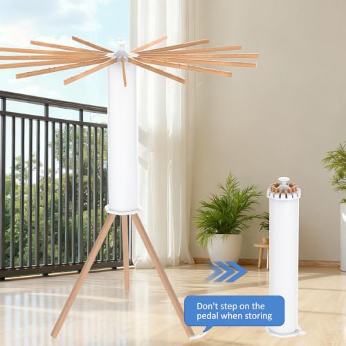 Foldable Clothes Rack with Wooden Poles - Collapsible Garment Stand, Portable & Space Saving