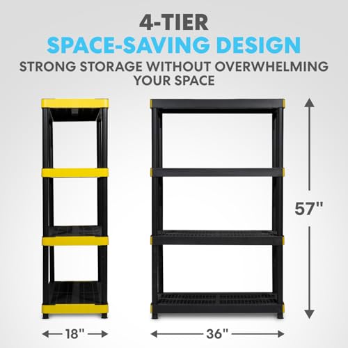 4-Tier Heavy Duty Plastic Storage Shelf - Garage & Basement Organizer, 36x18x57 Inches, 200 lbs per Shelf - Variation of 18