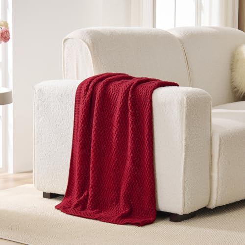 Moss-Christmas Red Throw Blanket 50x60 Sweater-Soft Acrylic Knit - OnesCosy