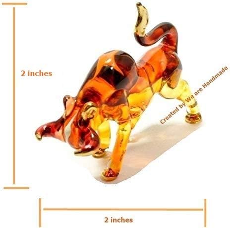 Miniature Handmade Blown Glass Brown Bull Figurine - Unique Collectible Garden Decor
