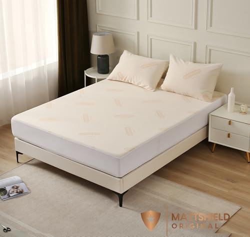 Organic Waterproof Mattress Protector Queen Size Classic Polyester Skirt – Noiseless & Breathable, 250 GSM