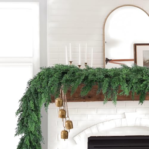 Hananona 9 ft Christmas Cedar Garland, 2 Pcs Real-Touch Green