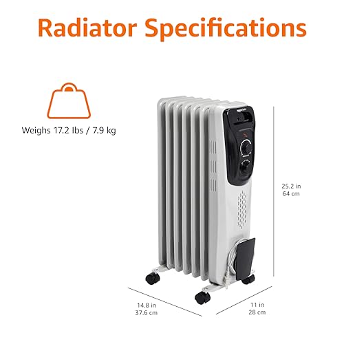 Amazon Basics Portable Oil Radiator Heater, Indoor Use, 3 Heat