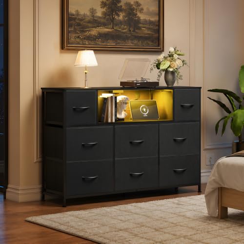 Black LED TV Stand for 55 Inch TVs with 8 Drawers & RGB Ambient Lighting