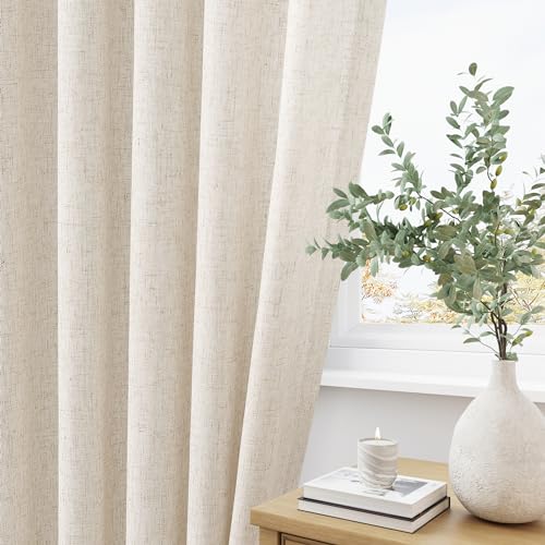 Aersas Natural Linen Curtains 108 Inch Pack of 2 - Cream Pinch Pleated Semi Sheer Drapes for Living Room & Bedroom, 40"W x 108"L