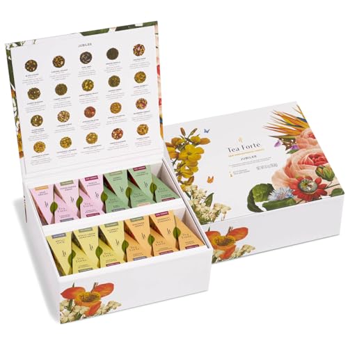 Tea Forte Jubilee Tea Sampler Set with 40 Pyramid Infuser Bags - Premium Tea Gift