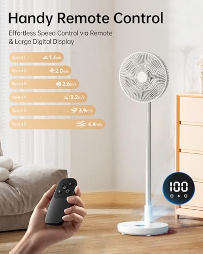 TriPole 12 Inch White Oscillating Portable Fan with Remote & Long Battery Life