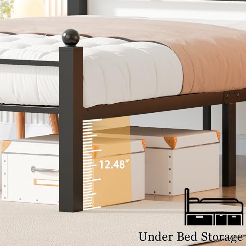 Gohapnis Full Size Black Metal Bed Frame with Headboard, Heavy-Duty Support, 12in Under Bed Storage, Easy Assembly
