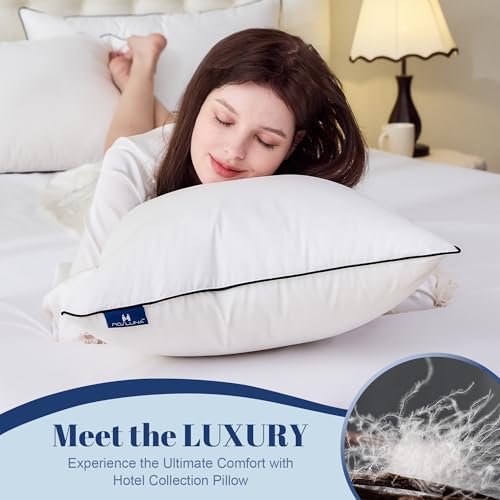 Mosluna King Size Feather Down Pillow Set of 2 - Medium Firm Luxury Hotel Collection 20x36 in