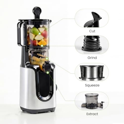 Slow Masticating Juicer with Reverse Function - Silver, 4.25-Inch Feed Chute