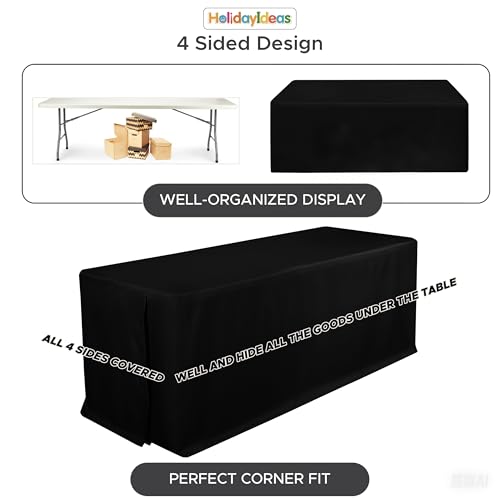 Black 6ft Table Cloths Set - 4 Pcs 30x72 Inch Fitted Table Covers for Events