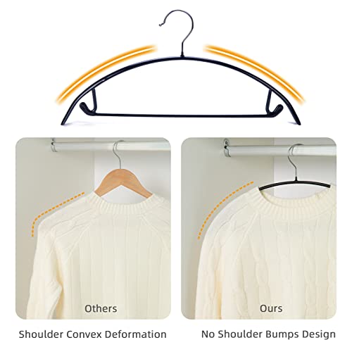 Black PVC Coating Sweater & Clothes Hangers - 20 Pack, Shoulder Bump Free