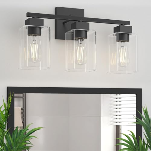 Black 3-Light Matte Vanity Light Fixture with Glass Shades - Over Mirror Bathroom Wall Sconce - UL Certified - Variation: Black / 3 Light