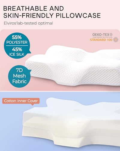 Elviros Cervical Memory Foam Pillow for Neck Pain Relief, Medium Firm, Dark Gray