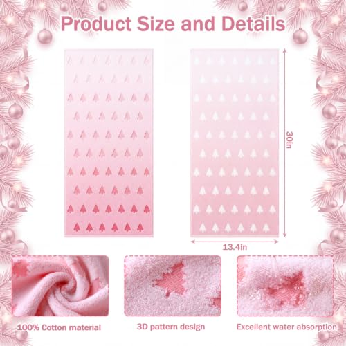 Hahafelt 3Pcs Pink Christmas Tree 100% Cotton Hand Towels – 13.4 x 30 in