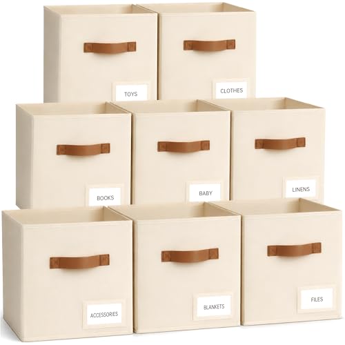 Storage Cubes 8 Pack - Beige Fabric Organizer Bins for Closet Shelves