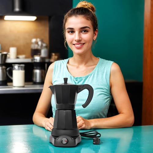 LAOION All Black 6-Cup Electric Moka Pot 300ml Portable Espresso Maker