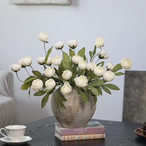 Cream Faux Silk Peony Artificial Flowers Stems - 12 Pack, 27 Inch for Vase & DIY Decor