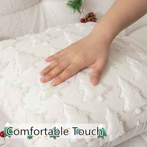 UGASA Christmas Tree Decorative Pillow Covers 18x18 Inch Set of 2 Soft Plush Faux Fur Luxury Sparkling Sequin Pattern Throw Pillows Pillowcases for Couch Sofa Holiday Festivals Home Decor, Cream White