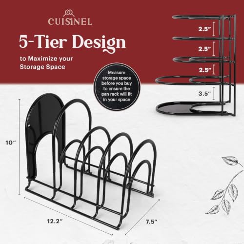 Cuisinel 5-Tier Pan Organizer for Cast Iron Skillets & Griddles - 12.2 Inch Black