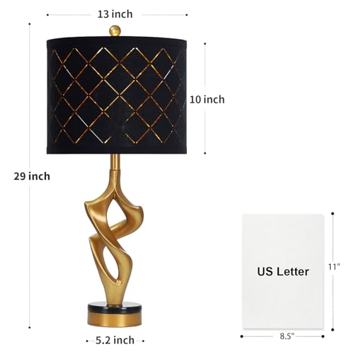 Black & Gold 29-Inch Modern Sculptural Table Lamps Set of 2 with 3 Color Temperatures