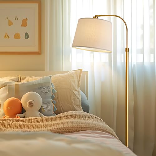 Oneach 62-Inch Gold Floor Lamp for Living Room and Bedroom - Vintage Mid-Century Modern Arc Standing Light with Linen Shade - Variation: Gold