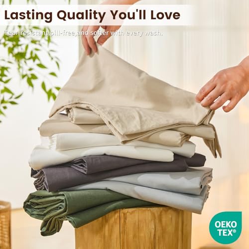Queen Linen Sheet Set - 4 Pieces, 16" Deep Pockets, French Natural Flax
