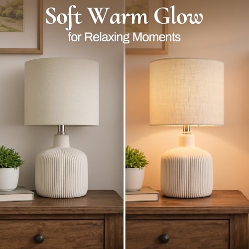 Ceramic Table Lamp Off-White 17.75" Rustic Farmhouse Decor - KAWOTI