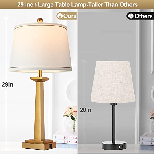 Gold 29-Inch Modern Table Lamps Set of 2 with USB Charging & 3-Color Temp