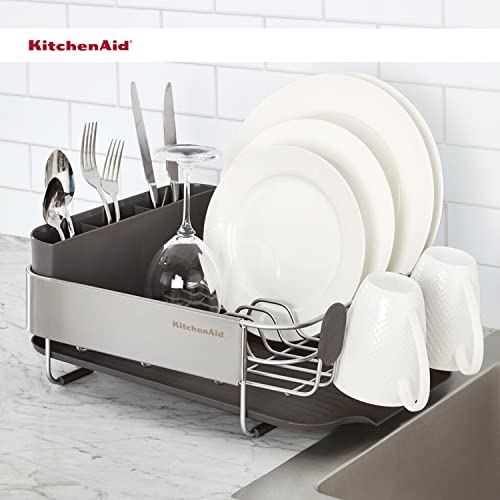 KitchenAid Compact Space Saving Black Dish Rack with Removable Flatware Caddy