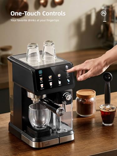 20 Bar Espresso Machine with 9 Presets & Milk Frother - Compact Coffee Maker
